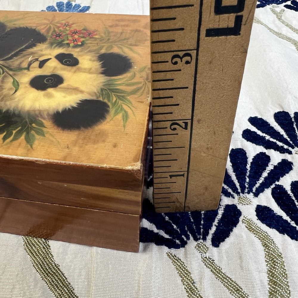 Panda Bear Trinket Box K Chin Artist Wooden Hinged Box Asian Home Decor Vintage - Picture 8 of 11
